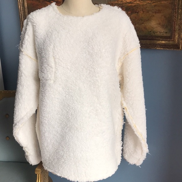 NWOT butter yellow long thick crew neck pull on sherpa lined sweatshirt size L - Picture 8 of 16